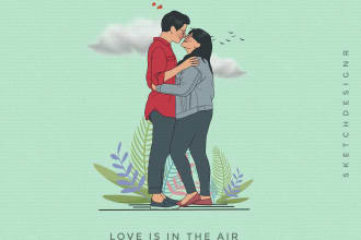 draw minimalist cute couple,single illustration for you