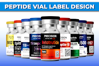 product label design, peptide vial label, vial label design
