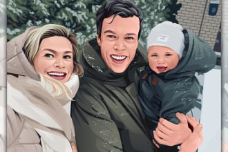 draw family ,couple or grup portrait illustration from photo