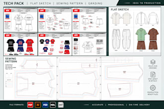 create garment patterns, grading, tech packs and flat sketches