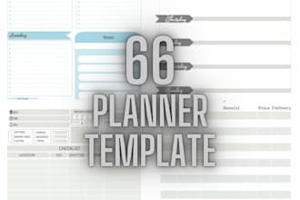 provide 66 printable planner template, divided into category