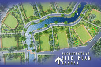 render architecture site, master plan, floor plan, and 2d drawings visualization