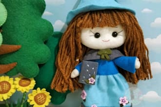 make a cute doll using felt fabic and yarn hair