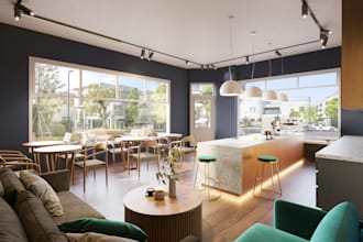design the interior rooms furniture and render the 3d images