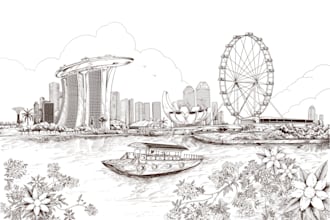 custom line art city landscape