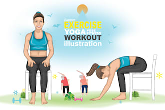 draw 2 steps exercise, yoga pose illustration or animation
