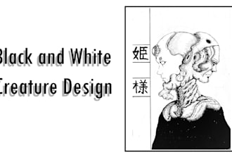 draw black and white creature design
