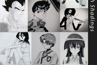 sketch manga, anime fanart characters