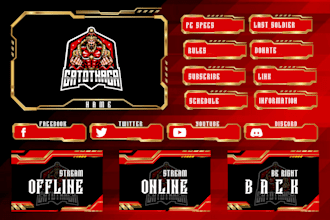 design overlay twitch, stream package and youtube gaming logo for your stream