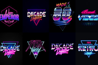 create 80s futuristic synthwave, glowing retro neon logo