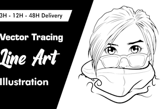 draw a detail line art and silhouette vector illustration