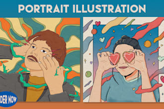 draw dope trippy and colorful vibes portrait illustration in my style