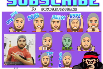 create chibi twitch emotes, badges, sub badges design