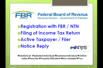 prepare ntn, income tax return etc with fbr pakistan