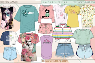 do all types of ladies clothing technical flat sketch