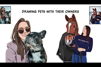 draw vector pet with their owner
