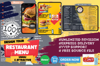 design food menu, digital menu, and restaurant menu design,