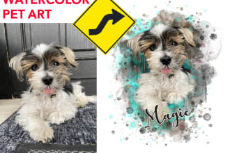 do custom watercolor pet portrait, dog portrait cat portrait