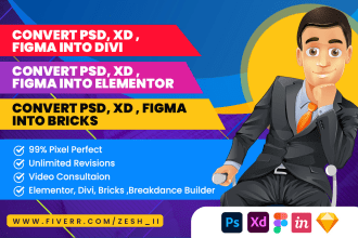 convert figma to elementor, figma to divi, figma to bricks, psd, xd ai sketch