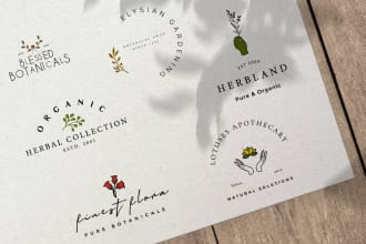 design hand drawn botanical  logo using photoshop and illustrator