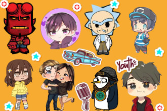 design custom chibi stickers, chibi icon, chibi logo, kawaii doodle