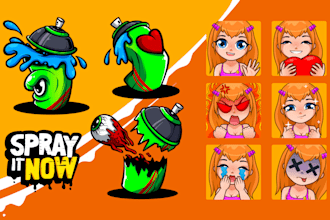 create cartoon emote, badge, and your twitch stream design