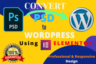 convert PSD to wordpress responsive website using elementor