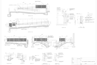 design steel, glass, wood staircase railing and 2d drawings
