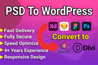 convert PSD to wordpress website design using elementor pro
