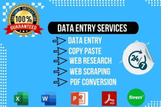 do data entry, copy paste, web research, PDF convert