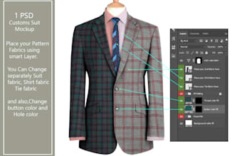 do a bespoke custom PSD suit mockup to apply your fabrics