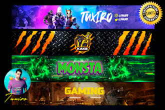 design a youtube banner, twitch banner, gaming, twitter, etc