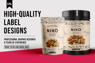 design label, product packaging or mylar bag, food pouch or sticker design