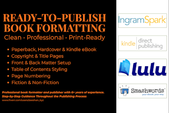 do book formatting for paperback, hardcover, and for kindle ebook