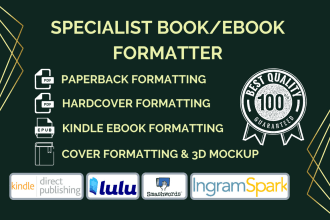 do book formatting for paperback, hardcover, and for kindle ebook