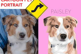 do custom pet cartoon portrait dog cat animal illustration