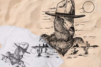 draw commercial tshirt with vintage and engraving style