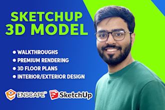design 3d floor plan exterior render model in sketchup 3d