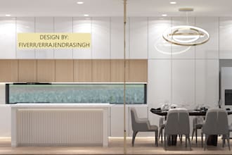 design kitchen interior in 2d measurement, 3d and render