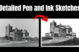draw a detailed pen and ink sketch of building or house