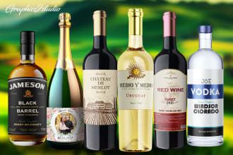 design a wine label, vodka, whisky, beer, gin bottle label