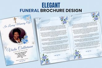 design funeral, obituary, church, event flyer and program