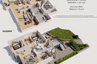 do design 3d floor plan from matterport, sketch, drawing