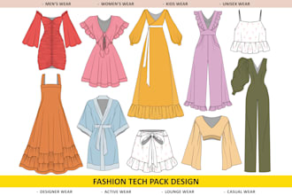 do professional fashion technical sketch and tech packs