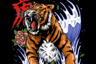 make illustration animal with japanese style for tshirt
