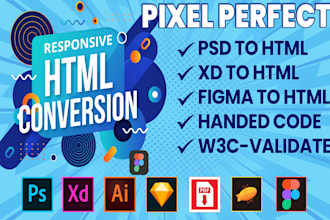 convert xd to html, psd to html, figma to html, bootstrap 5 responsive