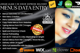 do restaurant menus data entry grubhub, uber eats, doordash, wix, clover menu