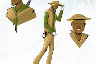 draw character design concept art and character spreadsheet or turnaround