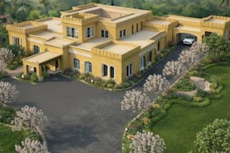 realistic 3d front house elevation rendering