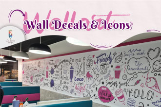 design home, office wall art, doodles, and decals